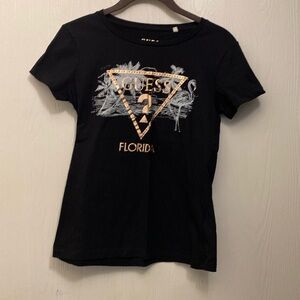 New Womens GUESS T Shirt From Florida Rhinestones Black Gold Size Medium